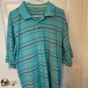 Kirkland Signature Polo Shirt, Light Blue / Teal, striped polo / golf short XXL